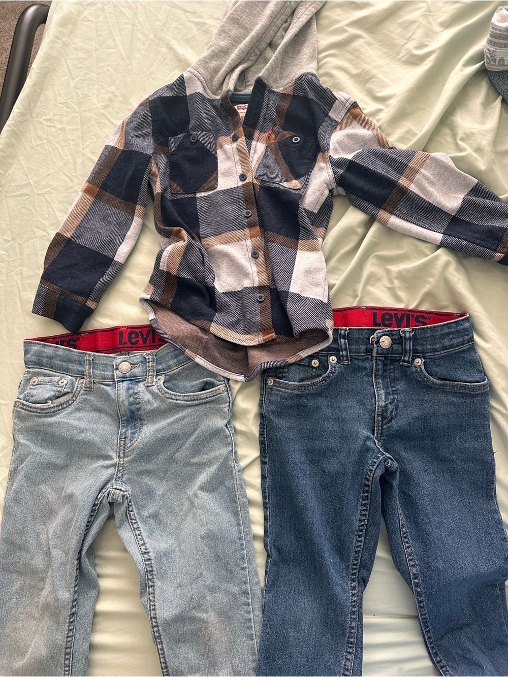 Levi's Hooded Plaid Button-Down and 2 pairs of Levi’s Jeans